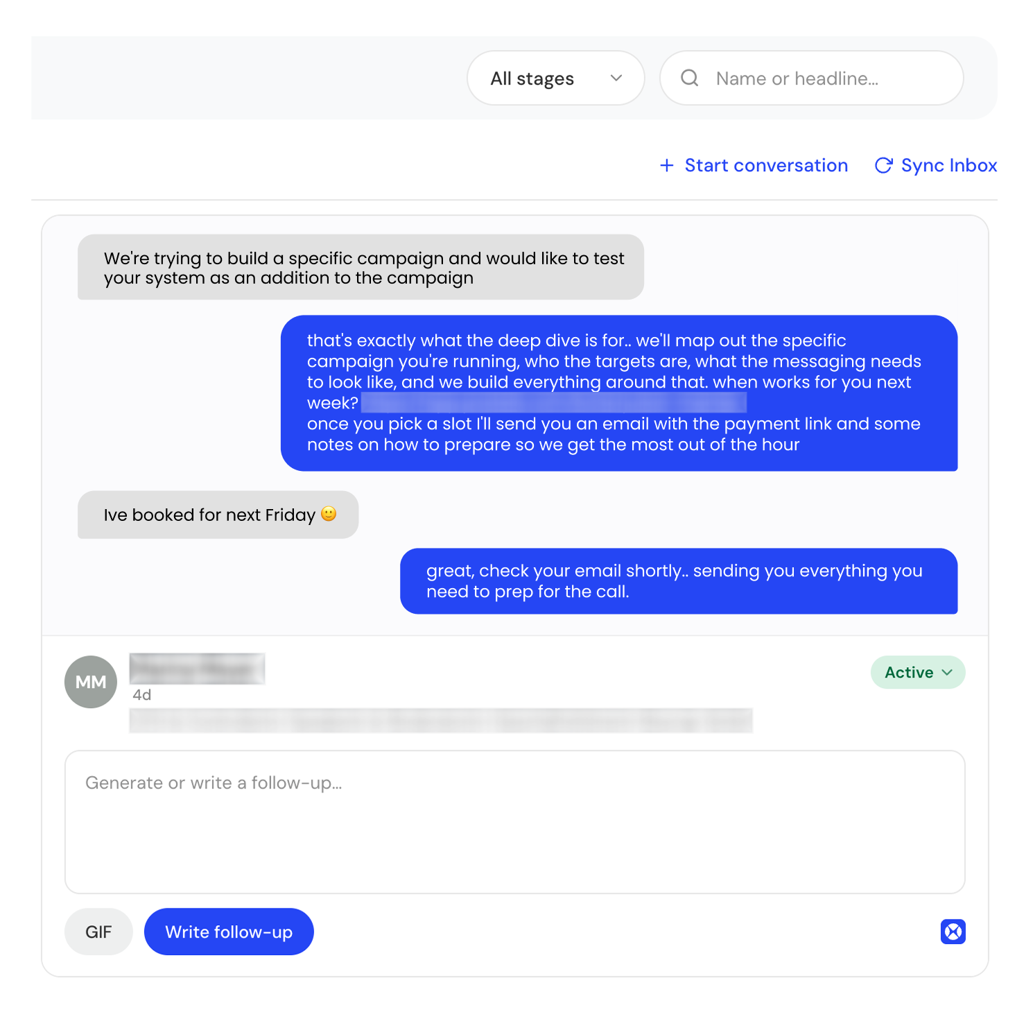 DM conversation booking a demo call